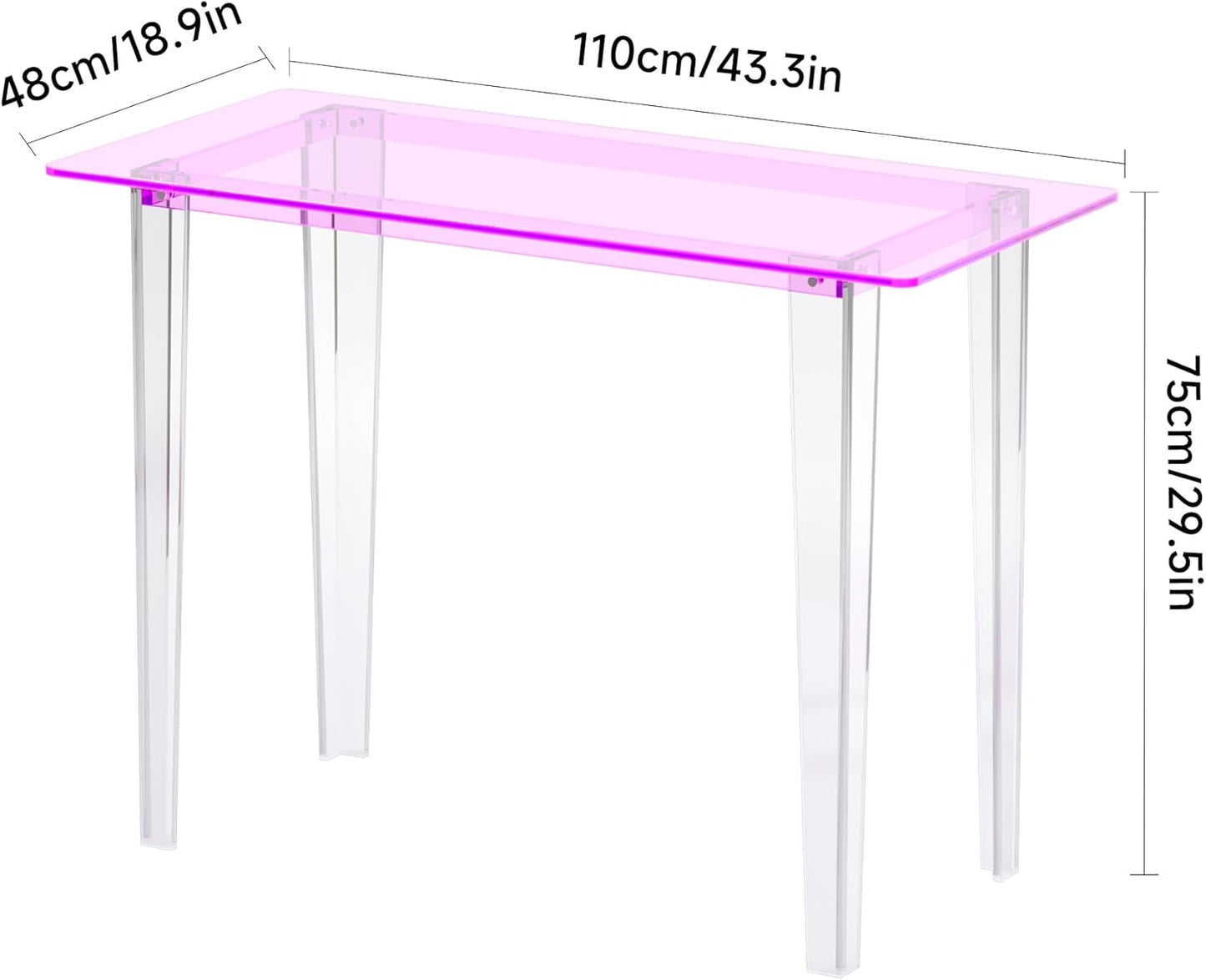 Acrylic Desk, Modern Study Table for HomeOffice-Extended Surface Multi-Purpose Console & EntrywayTable, Sturdy Lightweight Design（(42.5-inch, Pink)