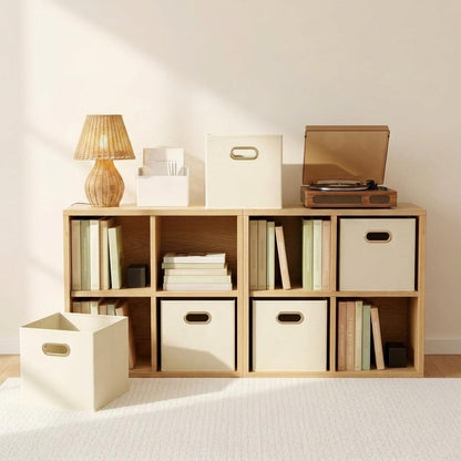 Fabric Storage Bins 6 Piece Set, Strong Poly-Woven Fabric, Sturdy Chipboard Sides, Grommet Front