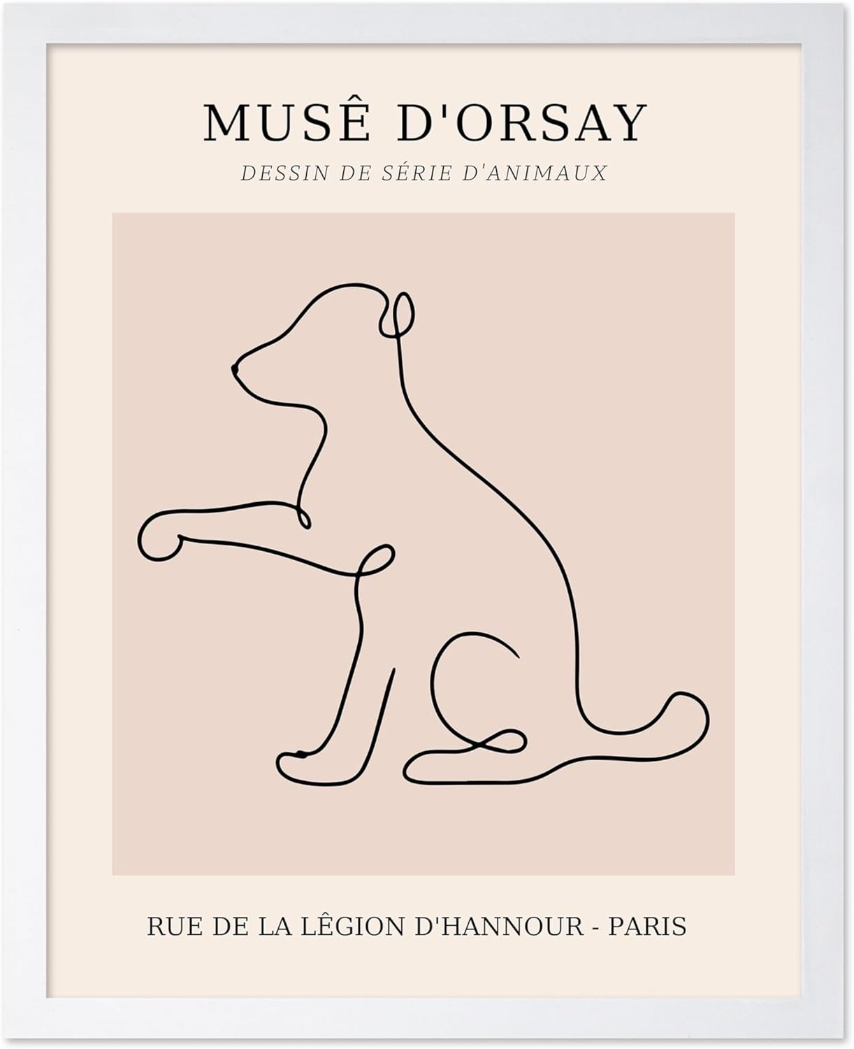Poster Master Vintage Poster - Retro One Line Dog Drawing Print - Dog Art - Minimal Gift for Men, Women, Animal Lover - Abstract Wall Decor for Home, Office, Bedroom, 11x14 White Framed