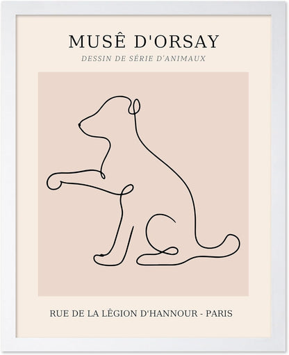 Poster Master Vintage Poster - Retro One Line Dog Drawing Print - Dog Art - Minimal Gift for Men, Women, Animal Lover - Abstract Wall Decor for Home, Office, Bedroom, 11x14 White Framed