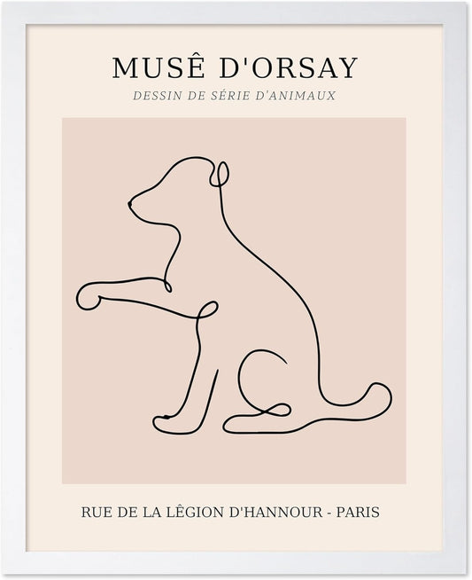 Poster Master Vintage Poster - Retro One Line Dog Drawing Print - Dog Art - Minimal Gift for Men, Women, Animal Lover - Abstract Wall Decor for Home, Office, Bedroom, 11x14 White Framed