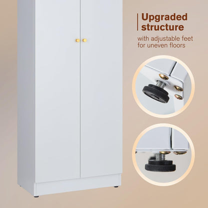 5 Tier Metal Curio Cabinets, Modern Bookshelf Cabinet with 4 Adjustable Shelves, Cabinet Display Case for Home Office, Living Room, Pantry (White-23.54W-Metal Door)