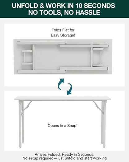 Frylr Small Folding Computer Desk – Portable 55.1 Inch Foldable Laptop Table, Collapsible and Compact for Easy Storage and Fast Setup, Lightweight for Small Spaces, Craft and Study Use, White