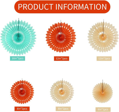 BEISHIDA Orange Blue White Hanging Honeycomb Round Paper Fans Decoration Cream Theme Tissue Paper Fan Garland for Baby Shower Kid Birthday Graduation Wedding Party Supplies（11packs）