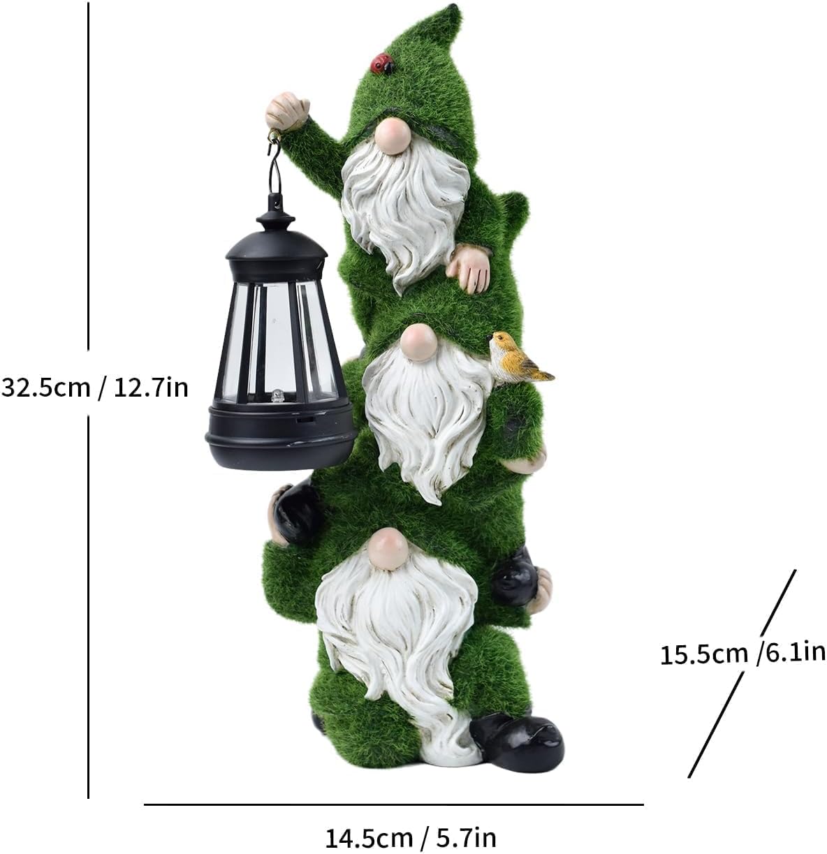 Solar Garden Three Gnome Statue Stacked Flocked with LED Light, Outdoor Waterproof Lawn Ornament Decor for Patio Lawn Yard Pathway Gift Idea for Women Mom Mothers Day