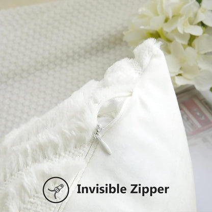 decorUhome Throw Pillow Covers 24x24 Inch Set of 2, Soft Plush Decorative Faux Fur Cream Beige Solid Couch Pillow Covers, Accent Farmhouse Neutral Square Euro Pillow Cases for Sofa Bed Living Room