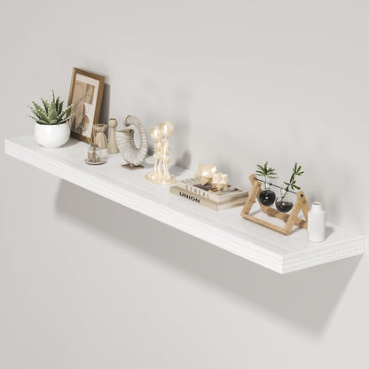 Floating Shelves for Wall, 55"W x 9.3"D x 1.5"H, Long Wooden Wall Mounted Display Shelves with Invisible Brackets for Living Room, Bedroom, Bathroom, Kitchen Decor and Storage, Set of 1, White