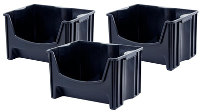 Mighty Tuff Jumbo Stackable Storage Bins, Pack of 3, Easy-Access Storage, Large Easy-to-Grip