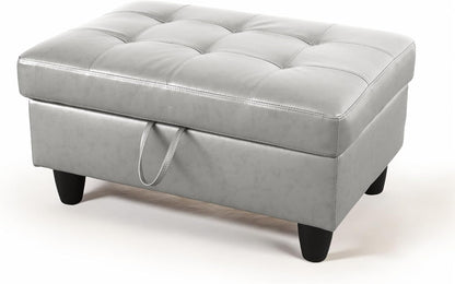 Ottoman Rectangular Storage Ottoman Bench, Faux Leather Footrest, Coffee Table, Stool Footstool with Hinged Lid for Living Room, Bedroom, Entryway, Silver, 35"x23.5"x17.5"