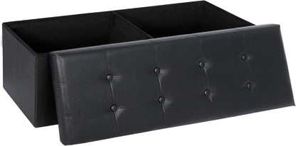 SUPER DEAL 43 Inch Folding Storage Ottoman Bench, Faux Leather Storage Chest Shoes Bench with Divider Padded Seat Couch Footrest for Bedroom Entryway, 660 lbs Capacity 43"x 15"x 15", Black