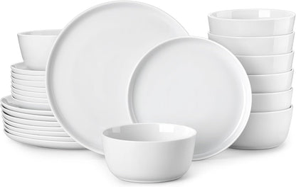 MALACASA 24 Pieces Gourmet Porcelain Dinnerware Sets, Premium Plates and Bowls Set, High-Fired Ceramic Dishes Set for 8, Chip & Scratch Resistant, Microwave Dishwasher Safe, White, Series LEXI