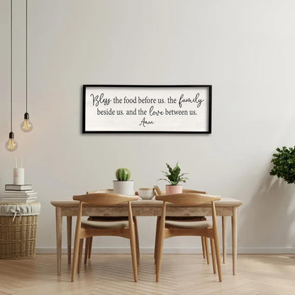 Bless the Food Before Us Sign Wall Decor 32''×12'' Large Farmhouse Dining Room Wall Decor Framed Wood Rustic Home Wall Art Kitchen Decoration (Black)