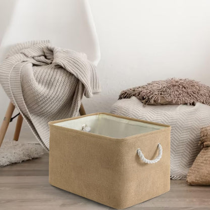 Organization and Storage Basket for Organizing - 17X15X12 inch 2 Pack Collapsible Baskets for Shelves, Fabric Storage Cubes with Rope, Storage Box for Cloth Decorative Gift (Beige)