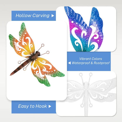 Metal Dragonfly Wall Decor, 3 Pack Colorful Dragonfly Outdoor Decor, Metal Outdoor Wall Art for Garden, Patio, Yard, Fence, Outside