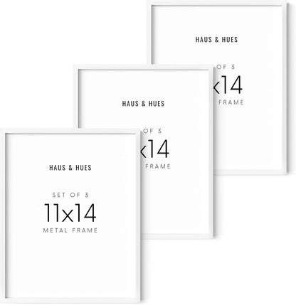 HAUS, HUES 11x14 Picture Frame Set of 3-White Frames, 11x14 White Frames, 14x11 White Frames, Picture Frame To Display 11x14 Frames White Picture Frames White Frames 11x14in(White Aluminum Frames)