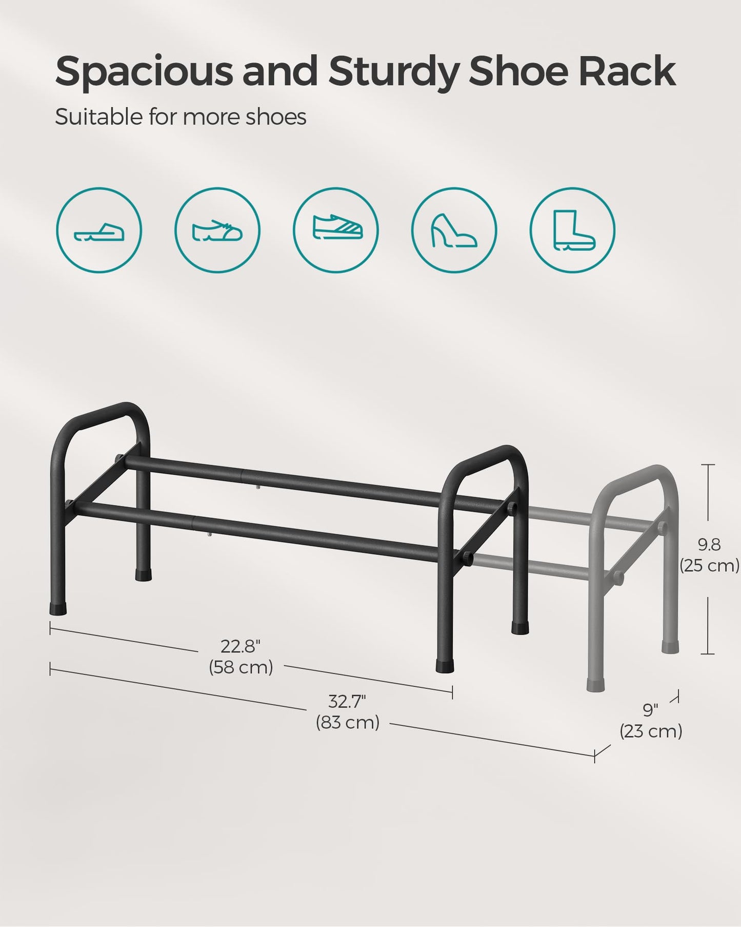 SONGMICS Expandable Shoe Rack, 1 Tier Shoe Rack Shelf, Adjustable Shoe Organizer Storage for 10
