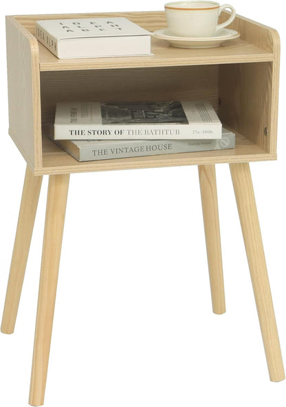 MaxSmeo Nightstand, Mid Century Modern Side Table Bedroom with Storage, Small End Bedside Table with Solid Wood Legs for Living Room, Office Small Spaces (Natural)