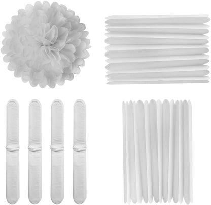 MISU 10" White Tissue Pom Poms DIY Tissue Paper Flowers for Birthday Wedding Baby Shower Tea Party Dessert Table Decoration, Pack of 18