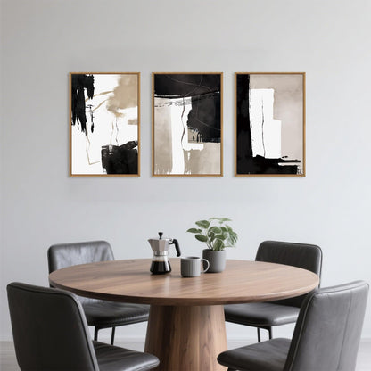 Black White Brown Framed Canvas Wall Art Set, Neutral Geometric Wall Decor, Modern Abstract Wall Painting, Minimalist Artworks for Living Room, Bedroom, Dining Room, Office - 16"x24"x3