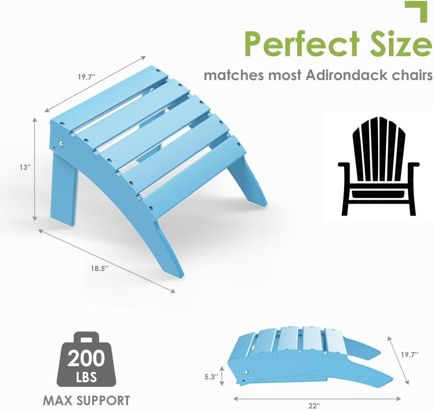 GREENVINES Adirondack-Ottoman | Set of 2 | HDPE Plastic | Outdoor Footrest | All Weather | Foot Rest | Foot Stool | Arctic | for Adirondack Chair | for Patio Backyard Pool