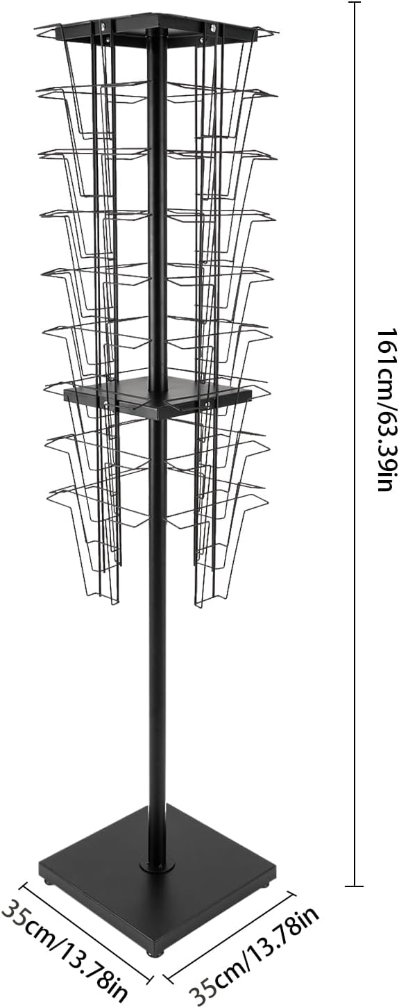 36 Pockets-360° Rotating Magazine Rack, Detachable Floor Standing Comic Books Brochure Display Stands, Pamphlet Literature Spinner Racks for Retail Store, Bookstore, Home