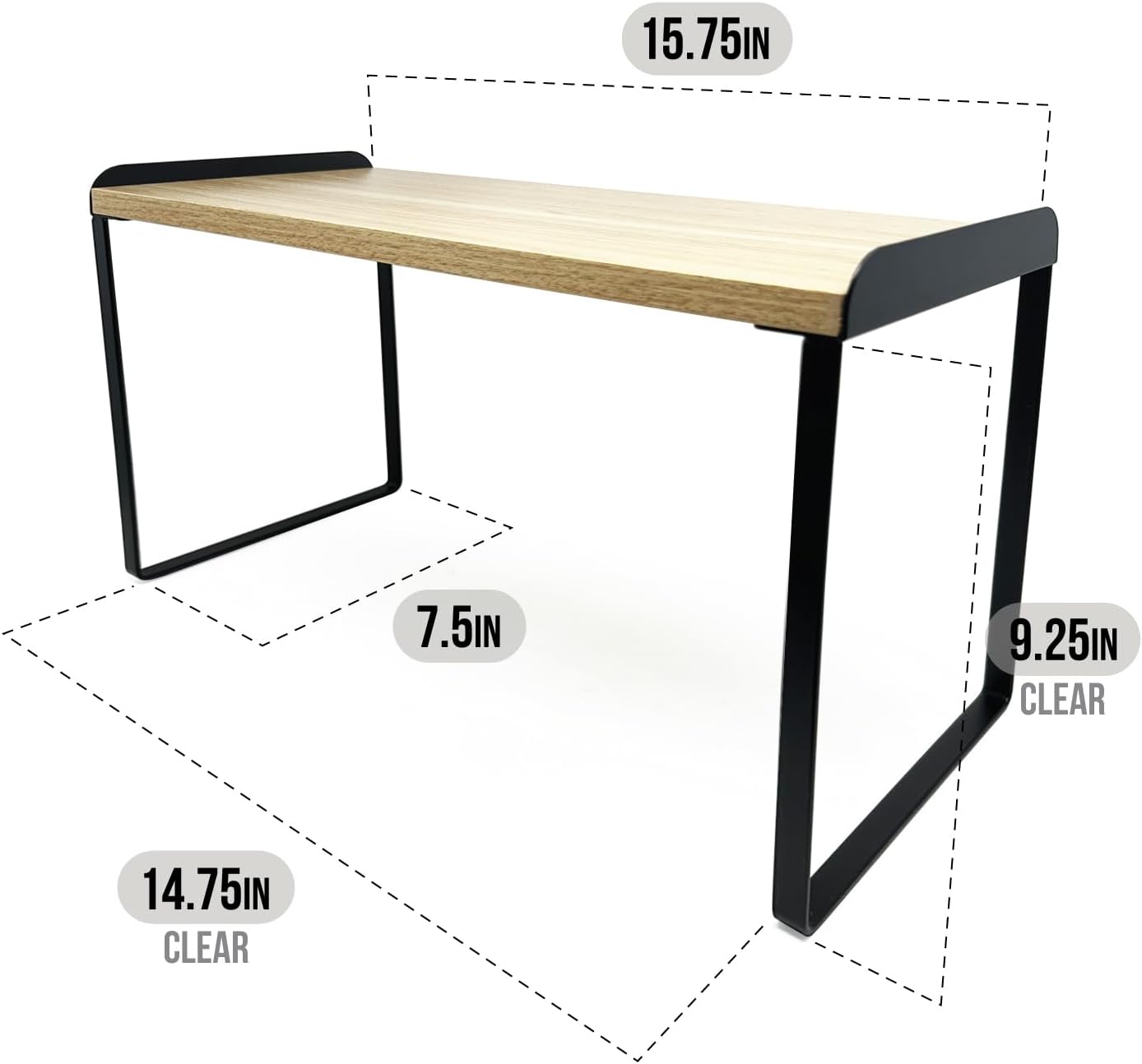 Mitus Shelf Organizer and Storage, Tiered Wood Cabinet Rack for The Kitchen Counter, Bathroom Counter, Pantry Cupboard, Office Desk Bookshelf, 16" Wide Natural and Black (Large)