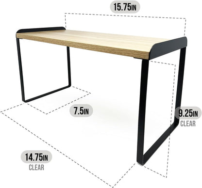 Mitus Shelf Organizer and Storage, Tiered Wood Cabinet Rack for The Kitchen Counter, Bathroom Counter, Pantry Cupboard, Office Desk Bookshelf, 16" Wide Natural and Black (Large)