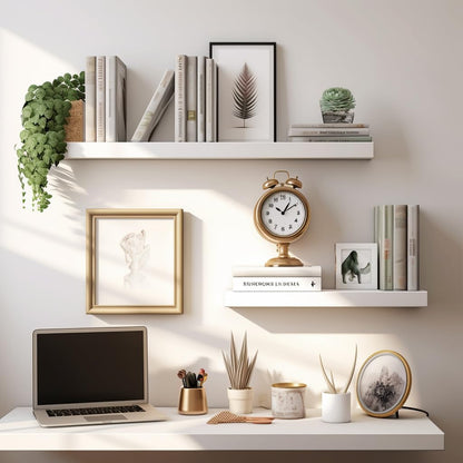 LaVie Home Floating Shelves, 15.6 Inch Wall Shelf Set of 3, Hanging Shelf with Invisible Brackets, Wall Decor for Bathroom, Bedroom, Living Room, Kitchen Storage, Modern White