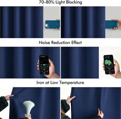 MIULEE Navy Blue Back Tab Blackout Curtains 102 Inch Long 2 Panels Set for Bedroom, Rod Pocket/Pinch Pleated Thermal Insulated Living Room Darkening Light Blocking Floor to Ceiling Drapes