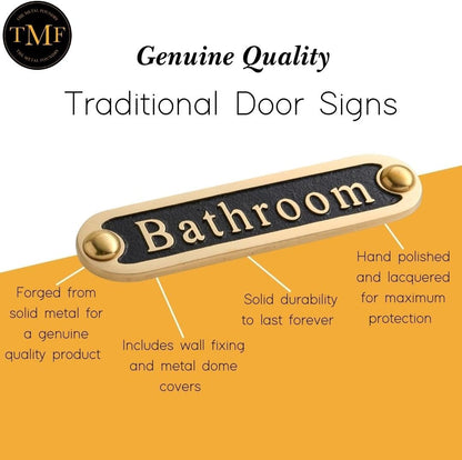 Bathroom Brass Door Sign. Traditional Style Home Décor Wall Plaque Handmade By The Metal Foundry UK.