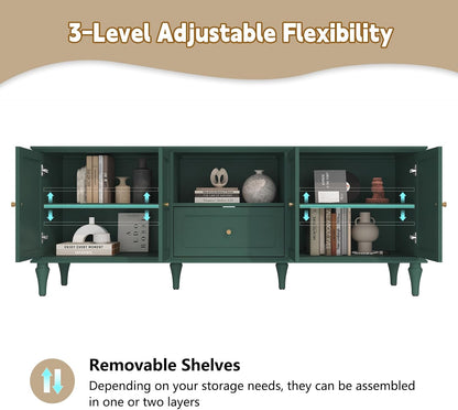 ARTPOWER 67'' Mid-Century Modern TV Stand with Storage Drawer and Doors, Long TV Stand with Adjustable Shelves for 75 Inch TV for Living Room, Bedroom, Green