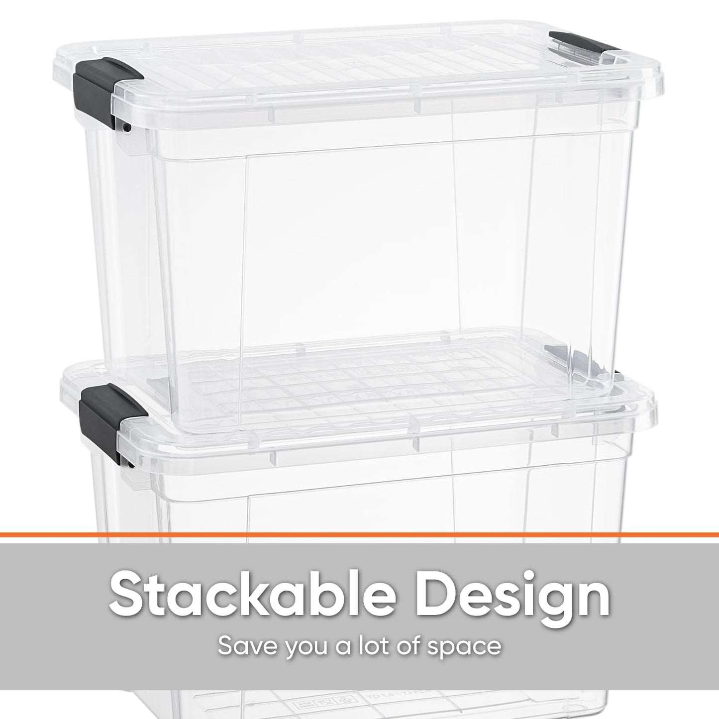 Superio Clear Storage Boxes with Lids, 49 Quart Plastic Container Bins for Organizing, Stackable