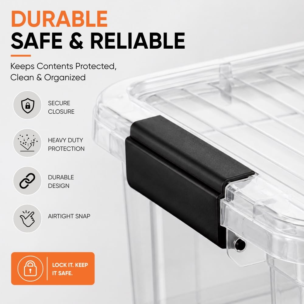 Superio Deep Storage Organizer Bin with Lid X-Deep Small Clear Storage Box with Latch for Home