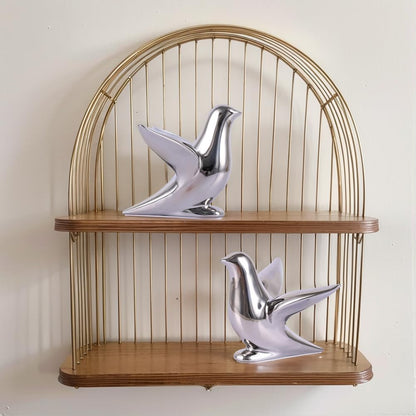 Silver Decor Accents – Modern Silver Ceramic Bird Figurine, 5.1in Decorative Bird Statue for Shelf, Table or Bathroom, Small Animal Sculpture Gift for Bird Lovers, Bird Room Decor