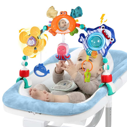 Baby Stroller Car Seat Toys,Adjustable Crib Mobile Activity Arch Toys with Sound Toy and Baby Hanging Toys,Sensory Play Travel Bouncer Bassinet Toy for Toddler Boy Girl 0 3 6 9 12 24 Month