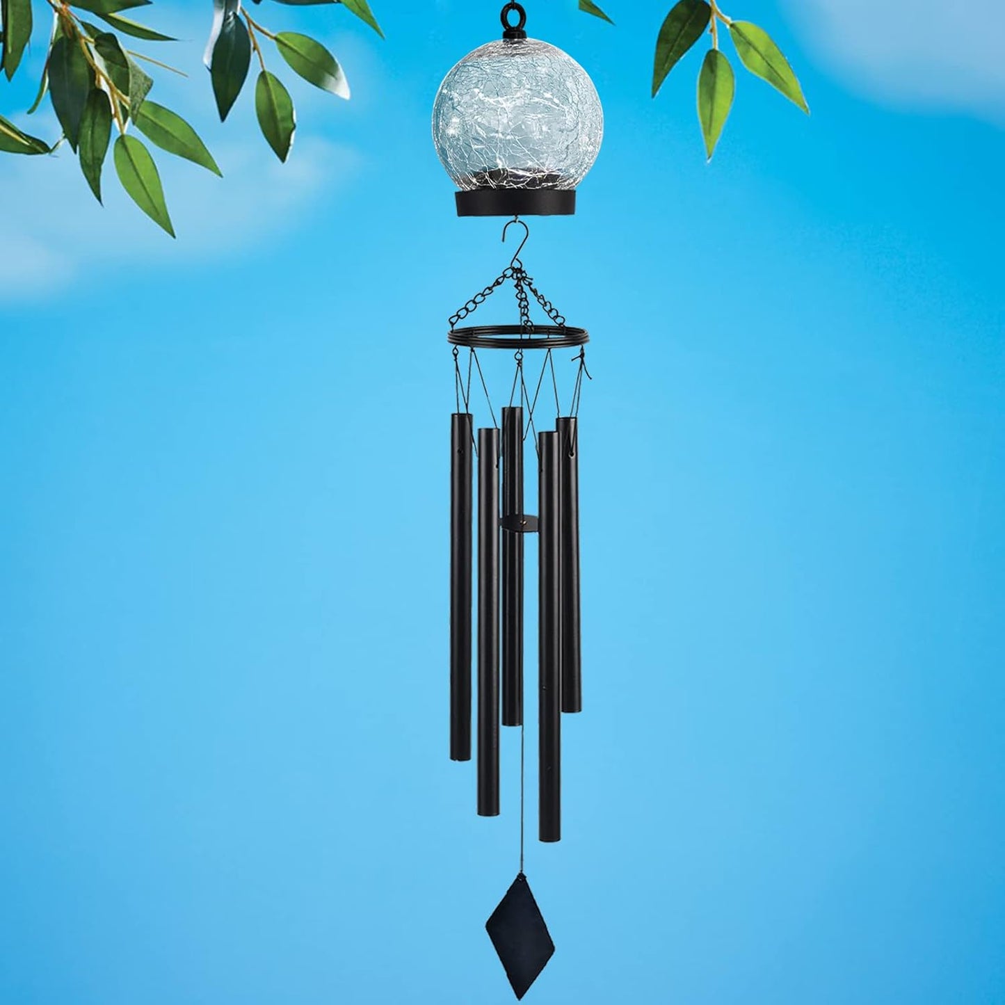 Garden Wind Chimes Outdoor, Solar Hanging Glass Ball Wind Chimes with 15 Twinkling LEDs 42 Inch Large with Unique Memorial Sympathy Wind Chime Outside Garden Décor as a Gift for Patio, Porch, Balcony