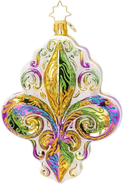 Christopher Radko Hand-Crafted European Glass Christmas Tree Decorative Ornament, Fleur De Lis Charm