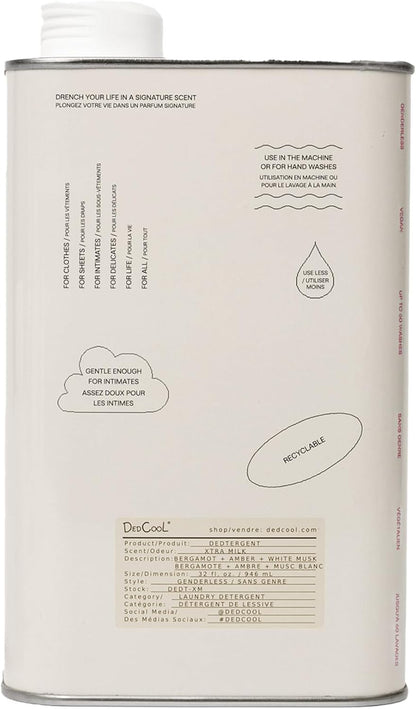 DedCool Liquid Laundry Dedtergent (Xtra Milk, 32 fl oz), Luxurious Fragrance, Scented, Removes Stains, Ideal for 60 Washes, Infused with Natural Essential Oils, Vegan, Non-Toxic, Cruelty & Dye Free