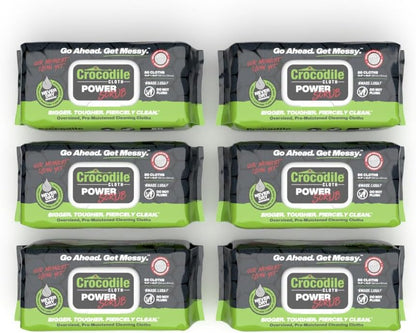 Crocodile Cloth Power Scrub - 6 pack. 480 (15" x 10") Heavy Duty Cleaning Wipes. Safe on Skin & Multiple Surfaces. Infused with Aloe & Vitamin E. Textured, Large, Pre-Moistened & Absorbent.