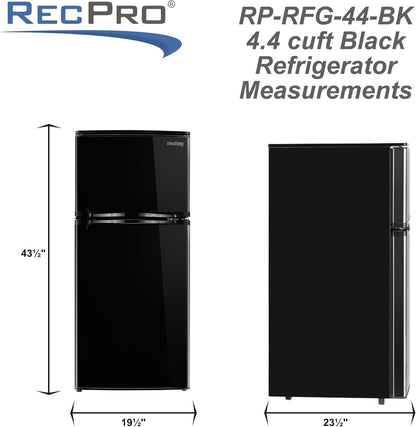 RecPro 4.4 Cu Ft 12V RV Refrigerator with Freezer | Frost-Free, Black Finish | Adjustable Shelves, Reversible Door, Built-In Lock | Off-Grid Camper Fridge | 19.5”W x 23.5”D x 43.5”H