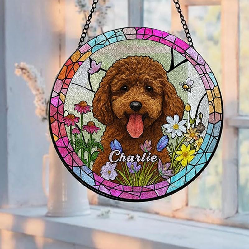 Pet Portrait Glass Hanging, Personalized Dog Window Decoration, Unique Memorial Gift for Animal Lovers