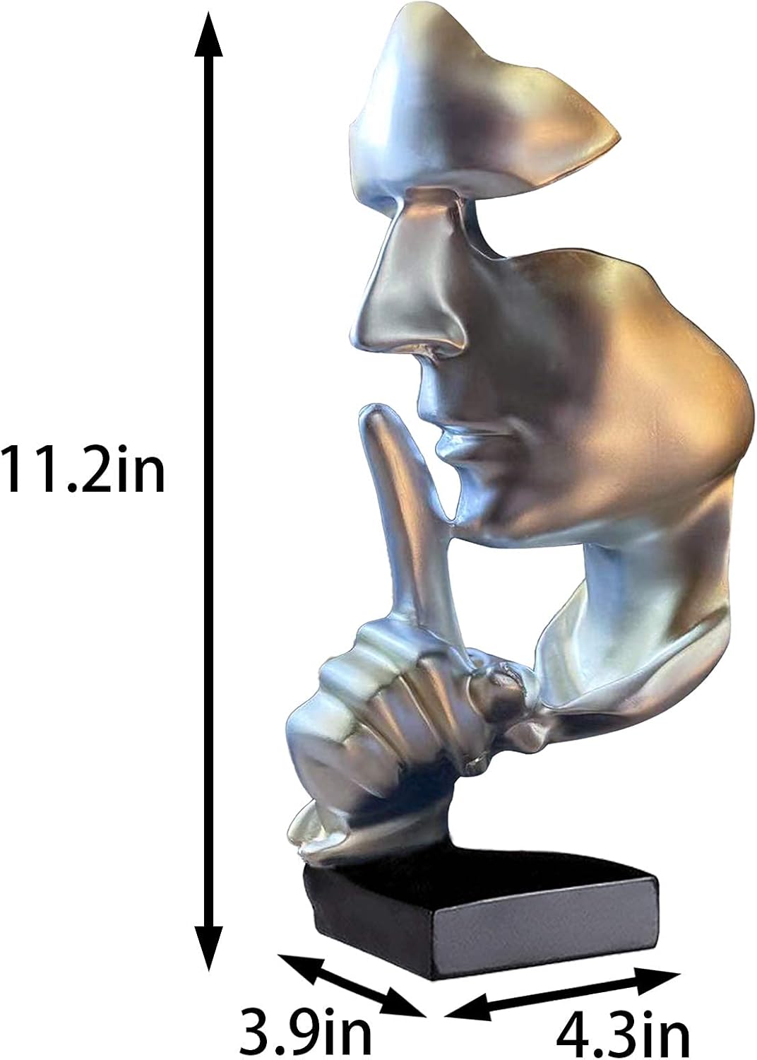 aboxoo Abstract Statues Silence is Gold Decorative Objects,Modern and Simple Resin Figurine,Desk Decoration for Office Home Piano Decor. (Silver)