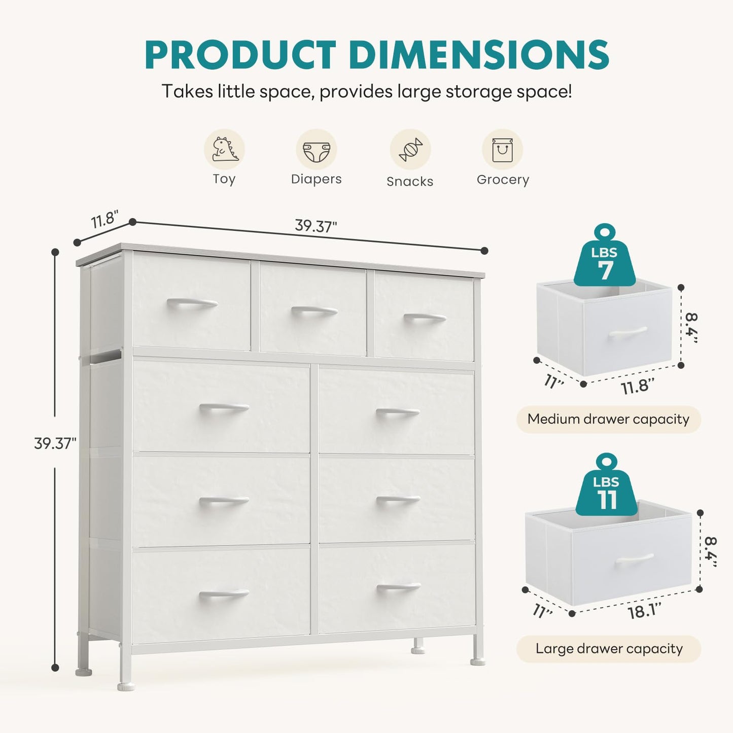 OLIXIS 9 Drawer Dresser for Bedroom, Closet Organizers and Storage, White