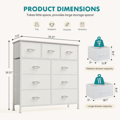 OLIXIS 9 Drawer Dresser for Bedroom, Closet Organizers and Storage, White
