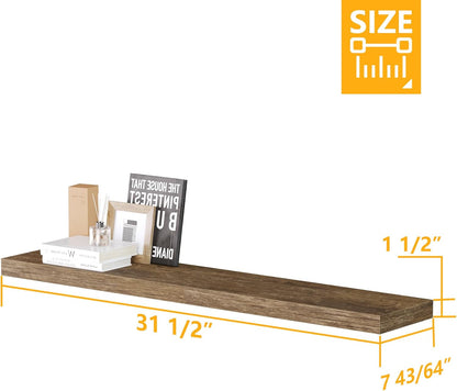 BAMEOS Floating Shelves, Wall Mounted Wooden Shelves with Invisible Brackets Set of 3, Hanging Wall Shelves Decoration for Bedroom, Bathroom, Living Room and Kitchen