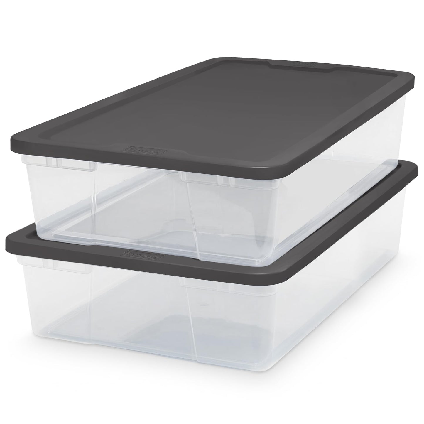 HOMZ Clear Plastic Storage Bins w/Snaplock Lids, 28 Qt, Gray, 2 Pack