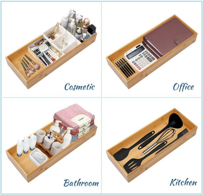 Bamboo Drawer Organizer - Kitchen Utensil Organizer Silverware Tray Cutlery Holder，Office Desk Supplies and Accessories (5.9x3x2.6 inch)