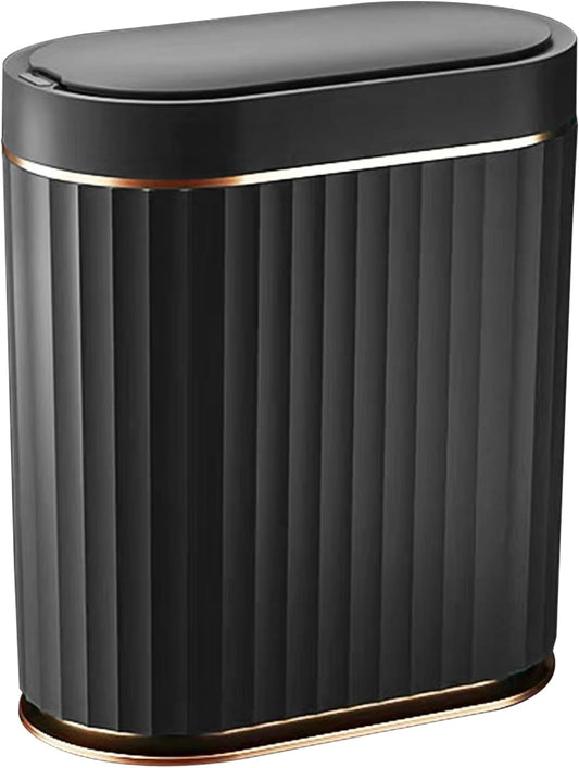 ELPHECO Black Bathroom Trash Can with Lid 2 Gallon Sensor Trash Bin, Automatic Narrow Garbage Can, Waterproof Smart Trash Can, Slim Motion Sensor Waste Bins for Bathroom, Living Room, Office