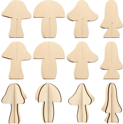 COCHIE DIY 3D Mushroom Spring Wood Crafts to Paint for Kids Adults, Paintable Unfinished Wooden Slices for Craft, Mushrooms Cutouts Ornaments for Painting Decorations (24 PCS)