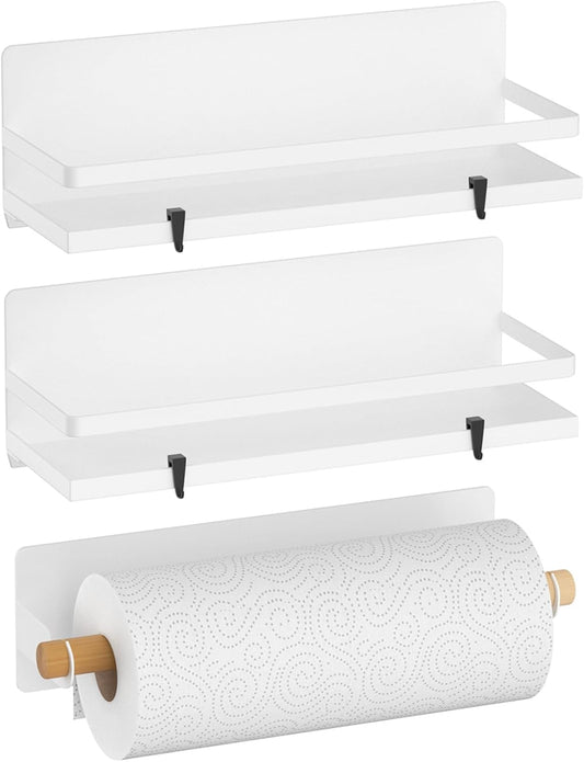Magnetic Spice Rack for Refrigerator Moveable Magnetic Shelf Organizer with Paper Towel Holder Kitchen Refrigerator Storage Rack Fridge Magnet Organizer,White,3 Packs